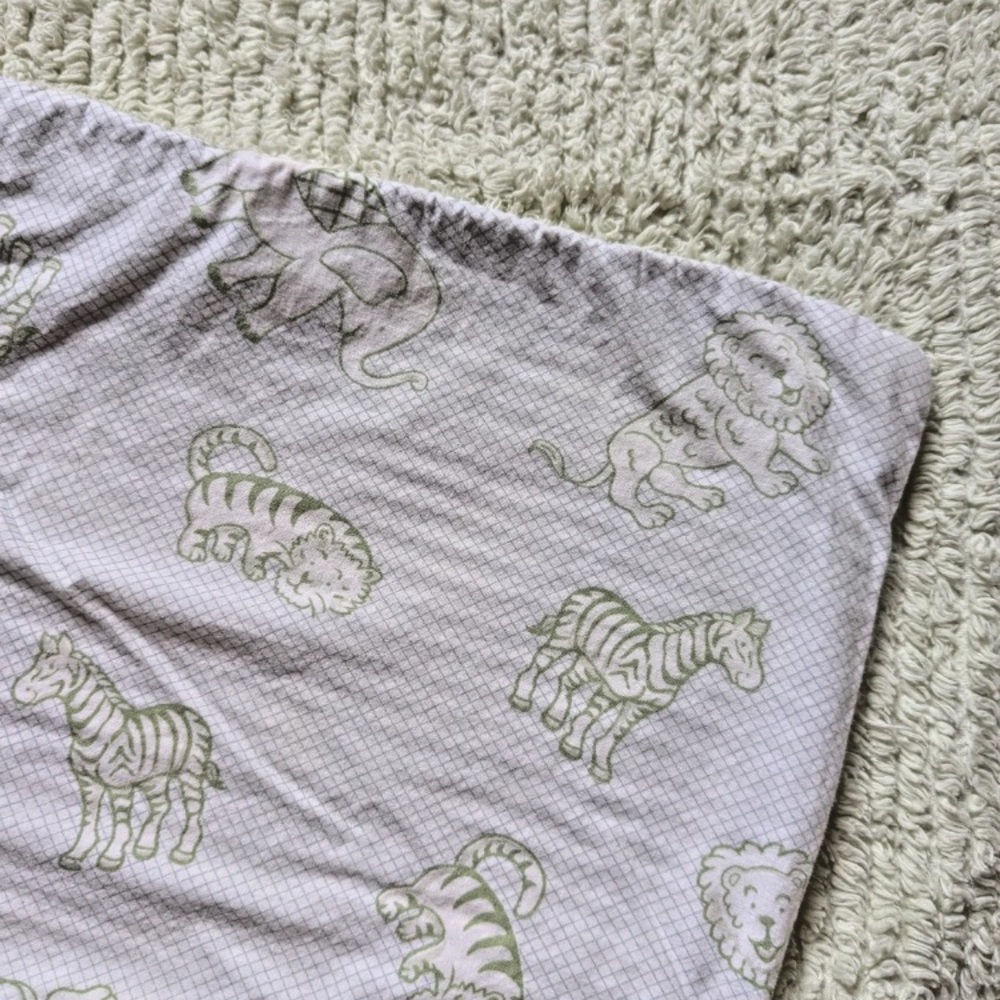 Amy Coe Limited Edition Pastel Green Zoo/Circus Animals Cotton Ribbed Blanket